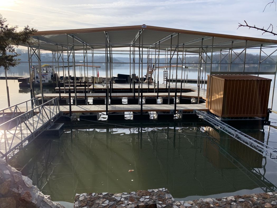 Large Copper Dock with PWC and Boat Slips