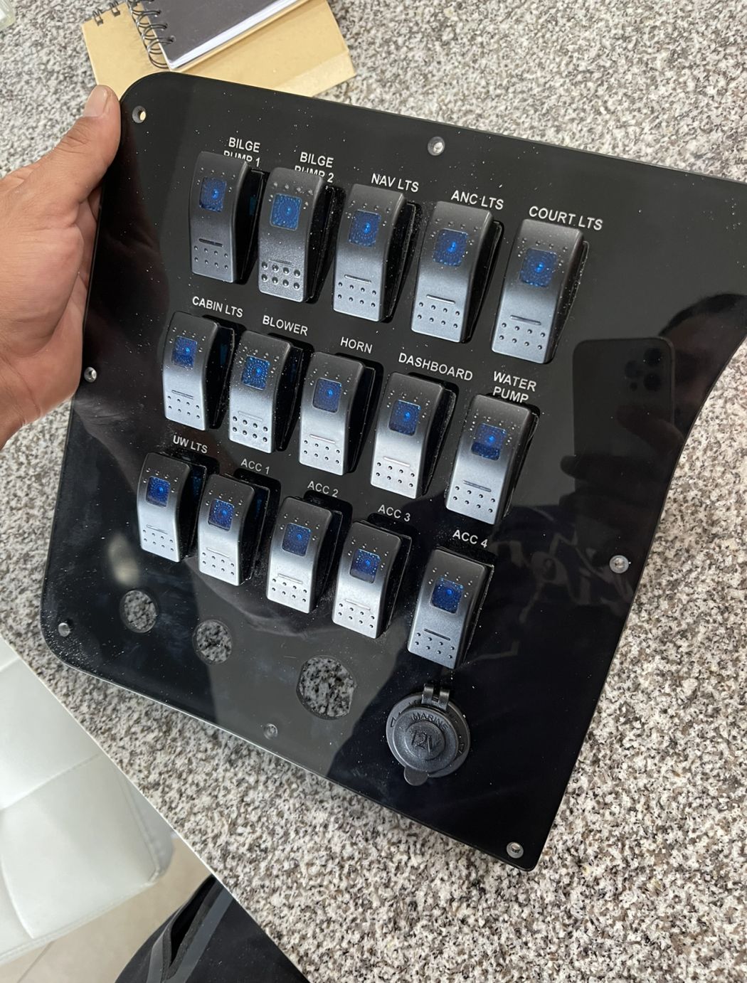 Maxum wiring, sound systems, illumination and Dashboard refresh